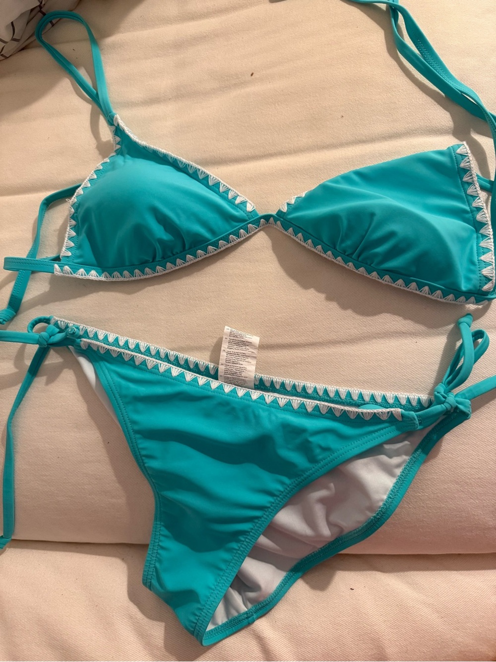 Turquoise Triangle Tie-Side Bikini Set - Women Swim